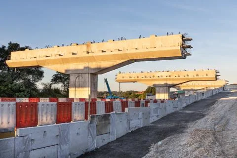 Construction of highway overpass bridge infrastructure in progress with morni Stock Photos