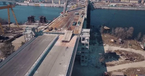 Construction of a highway passing over Letos and the river Stock Footage 127216110