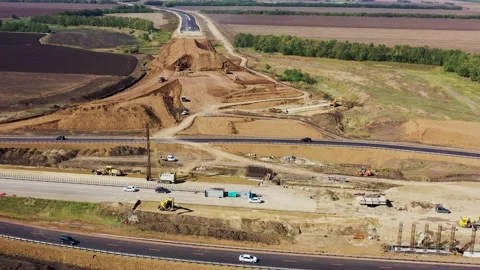 Construction of a Highway. The Work of Road Equipment Stock Footage 223325434