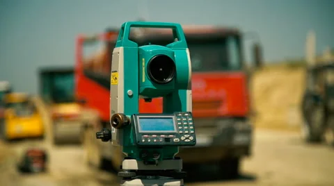 Construction of Highways . Theodolit Close up View Stock Footage 64909521