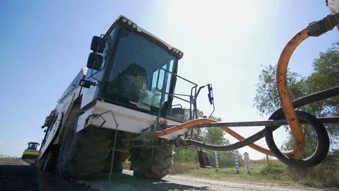 Construction of Highways.Soil Stabilisers and Cold Recycling Machines.The Stock Footage 96393387
