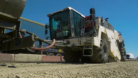 Construction of Highways.Soil Stabilisers and Cold Recycling Machines.The Stock Footage 96620034