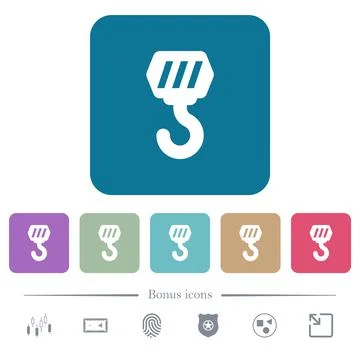 Construction hook flat icons on color rounded square backgrounds Stock Illustration