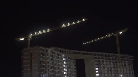 Construction of a hotel on the ocean, night Stock Footage 152160962