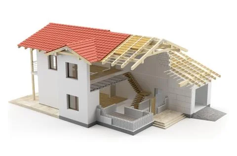 Construction house, 3D illustration Stockillustratie