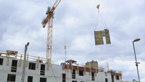 Construction of a house with a crane. Stock Footage 138167510