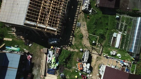 Construction of a house in the forest with a drone Stock Footage 236356535