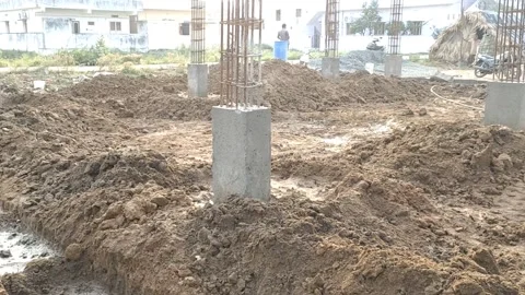 Construction of House -Foundation level-Watering to the columns -HD 4K video 库存影片 242092947