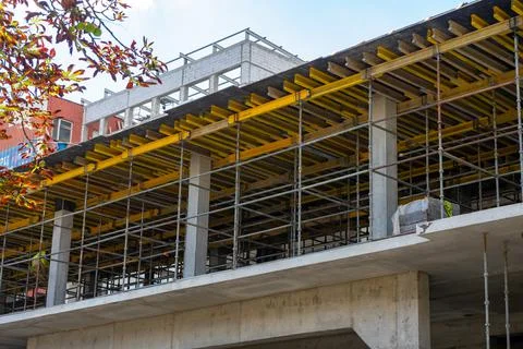 Construction of a house from metal structures Stock Photos