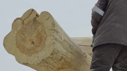 Construction of a house from solid logs. Video stock 301692913
