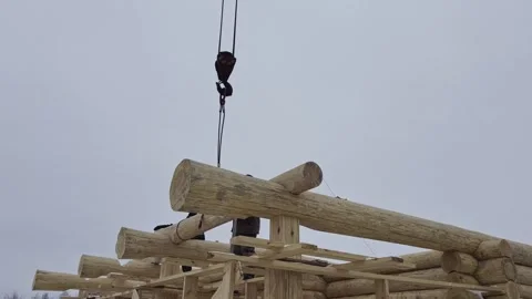 Construction of a house from solid logs. Stock-Footage 306017623