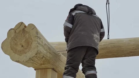 Construction of a house from solid logs. Stock-Footage 306017677