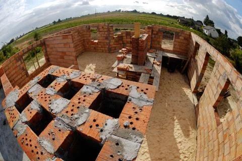 Construction house structure made from cement and bricks Stock Photos