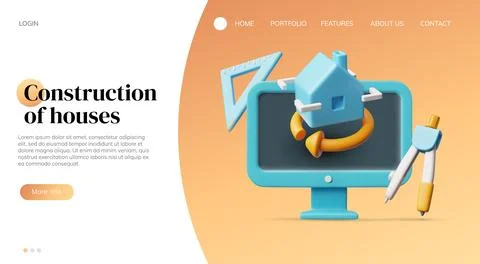 Construction of houses, architect developer service three-dimensional computer 스톡 일러스트