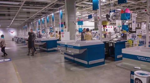Construction hypermarket. People at the checkout. Timelapse. Video stock 58000668