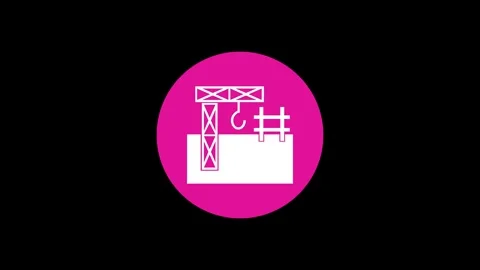 Construction icon pink color simple shape circle animation black background Stock Footage 279006069