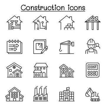 Construction icon set in thin line style Illustrazione stock