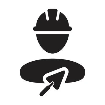 Construction icon with trowel vector male mason contractor worker person profile Stock Illustration