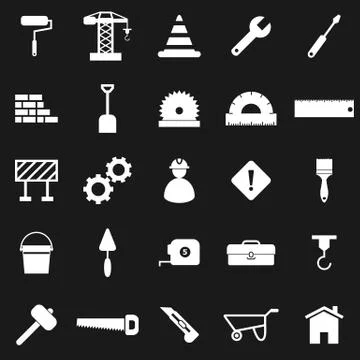 Construction icons on black background Stock Illustration