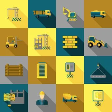 Construction Icons Flat Stock Illustration