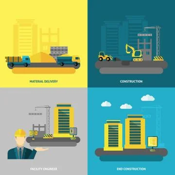 Construction Icons Flat Stock Illustration