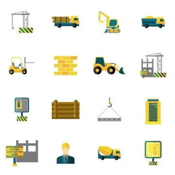 Construction Icons Flat 스톡 일러스트