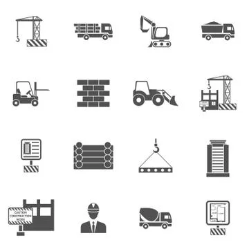Construction Icons Flat 스톡 일러스트