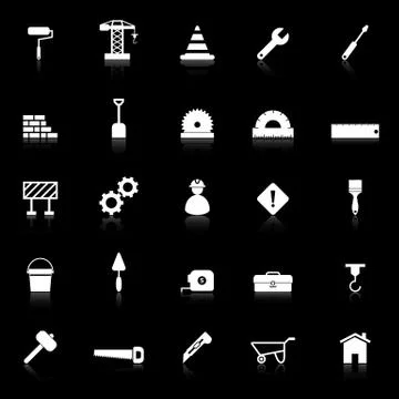 Construction icons with reflect on black background Stock Illustration