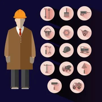 Construction Icons Set Builder Illustration Stock Illustration