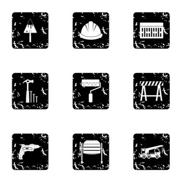 Construction icons set, grunge style Stock Illustration