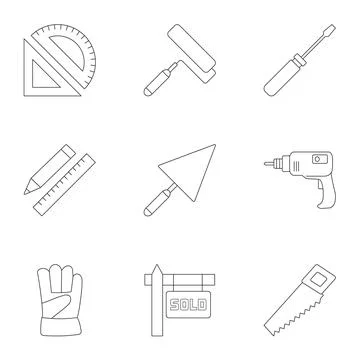 Construction icons set, outline style Stock Illustration