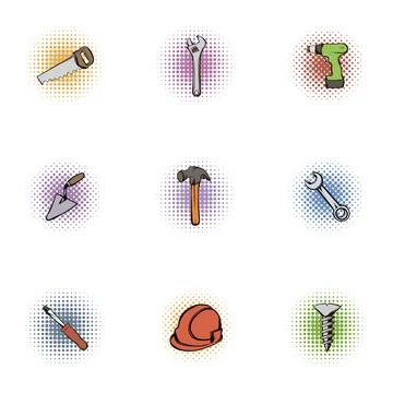 Construction icons set, pop-art style Stock Illustration