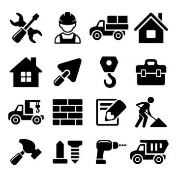 Construction Icons Set on White Background. Vector Stock Illustration