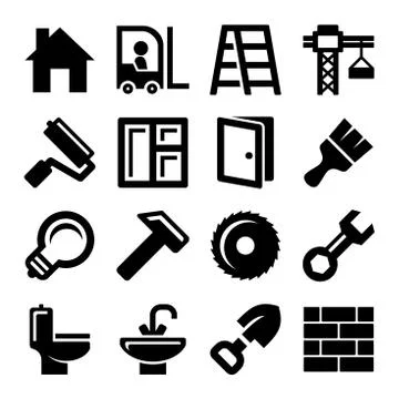 Construction Icons Set on White Background. Vector Stock Illustration