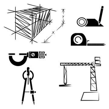 Construction icons, sketch design Stock Illustration