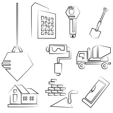 Construction icons, sketch design Stock Illustration