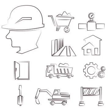 Construction icons, sketch design Stock Illustration