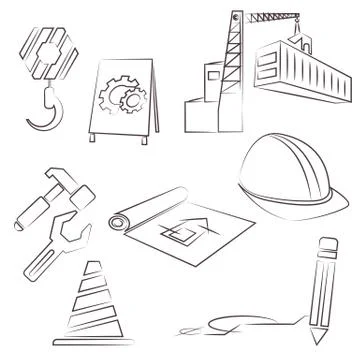 Construction icons, sketch design Stock Illustration