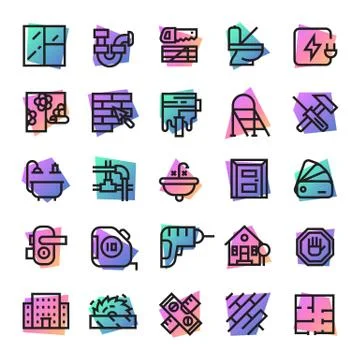 Construction icons vector builder tools for building and repair house Stock Illustration