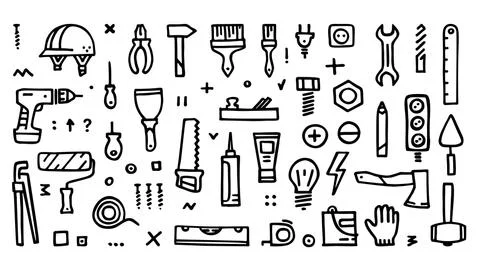 Construction icons vector collection, Building doodle icons Illustrazione stock