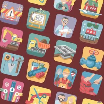 Construction icons vector constructive equipmentor tools of builder or Stock Illustration