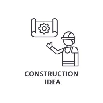 Construction idea vector line icon, sign, illustration on background, editable Stock Illustration