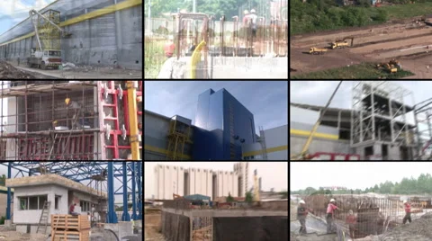 Construction of industrial complex multiscreen Stock Footage 977936