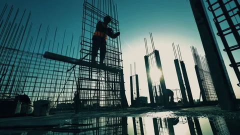 Construction industry, construction project, building process during sunset Vídeos de archivo 133766989