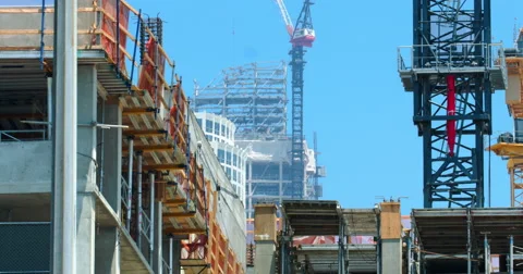 Construction industry development site and cranes in Los Angeles Downtown 4K RAW Stock Footage 65086496
