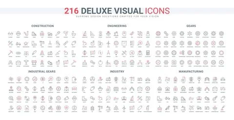 Construction industry, engineering, industrial process and machinery line icon Stock Illustration