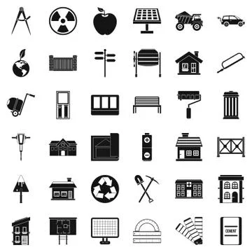 Construction industry icons set, simple style Illustrazione stock