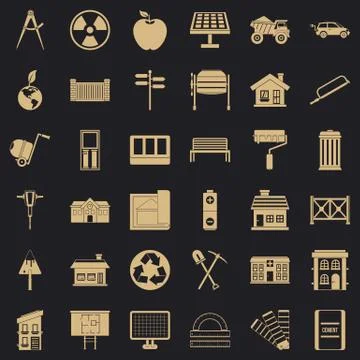 Construction industry icons set, simple style Illustrazione stock