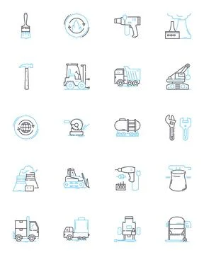 Construction industry linear icons set. Infrastructure, Renovation, Excavation Stock Illustration