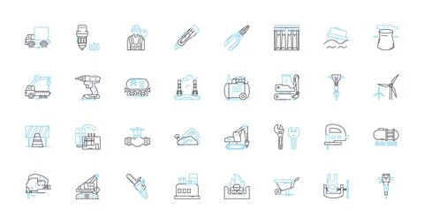 Construction industry linear icons set. Infrastructure, Renovation, Excavation Stock Illustration